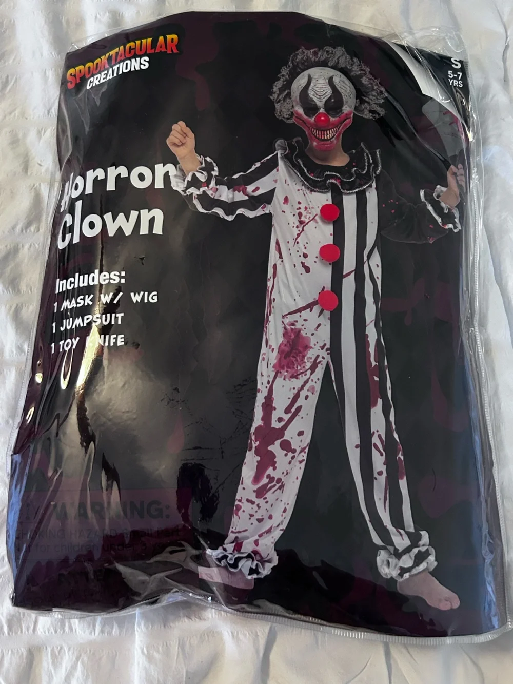 NWOT Spooktacular Creations Horror Clown Kids Halloween Costume Size Small 5-7Y